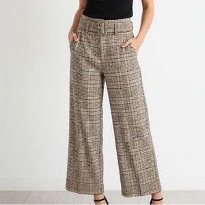 Joie Tan Plaid Belted High Rise Wide Leg Pants 2
